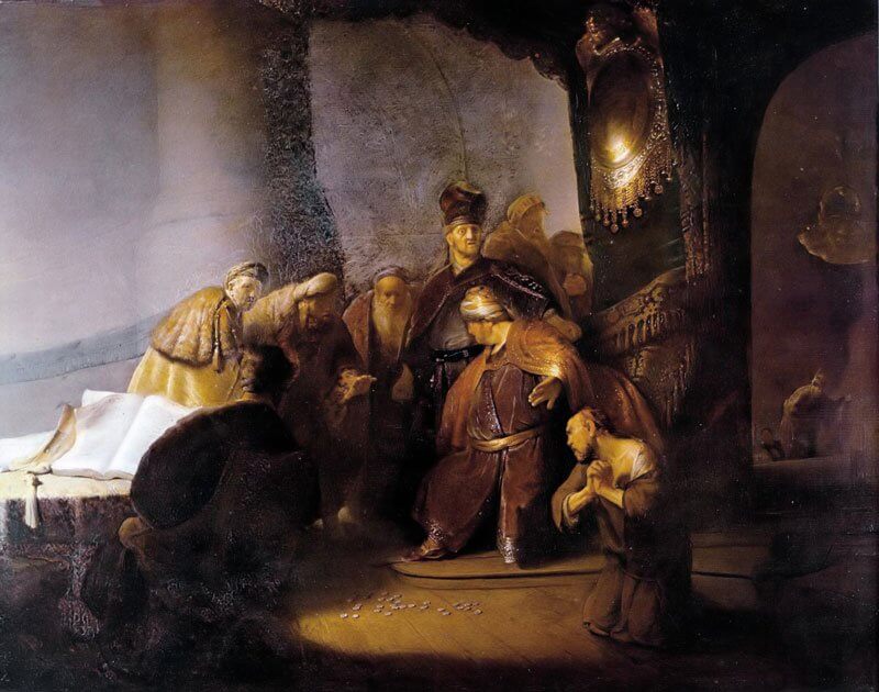 Rembrandt: Júdás visszaadja a harminc ezüstöt