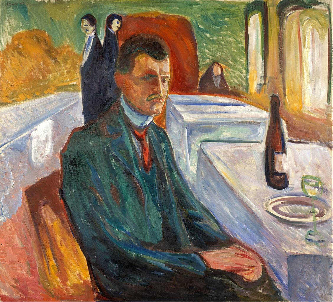 edvard munch self portrait with a bottle of wine